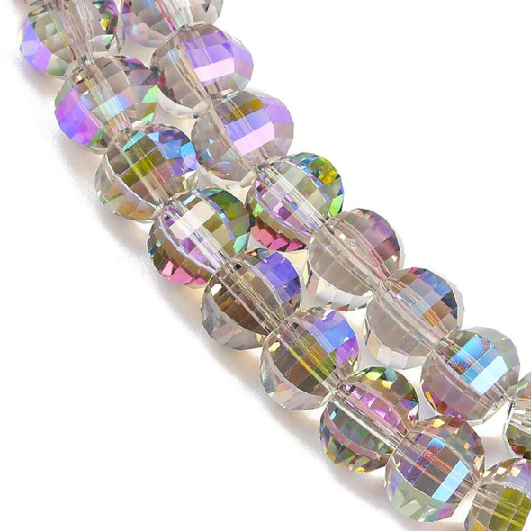 Lantern Shape, Faceted, Glass, Clear & Purple AB, 8x6mm, One 18in Strand
