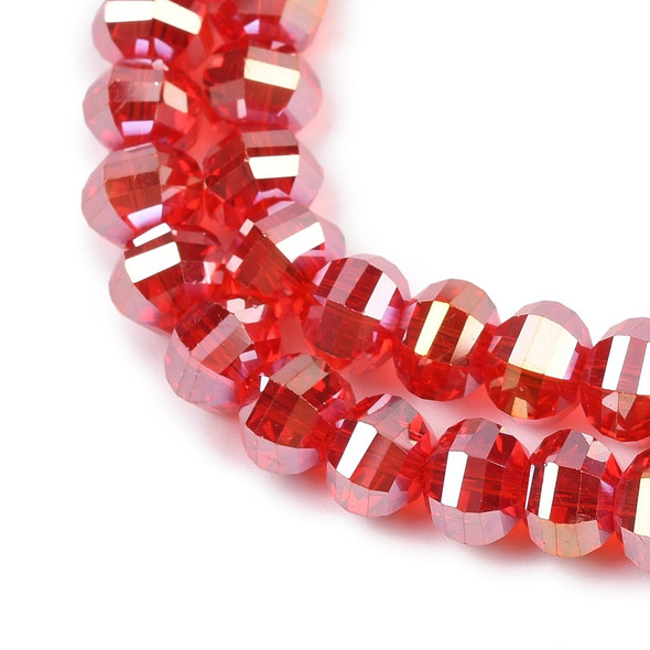 Lantern Shaped, Faceted, Glass, Red AB, 8x6mm, One 18in Strand