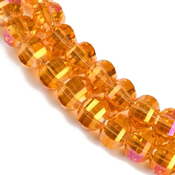 Lantern Shape, Faceted, Glass, Orange AB, 8x6mm, One 18in Strand