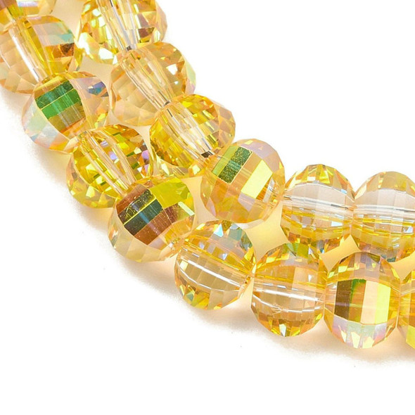 Lantern Shaped, Faceted, Glass, Yellow AB, 8x6mm, One 18in Strand