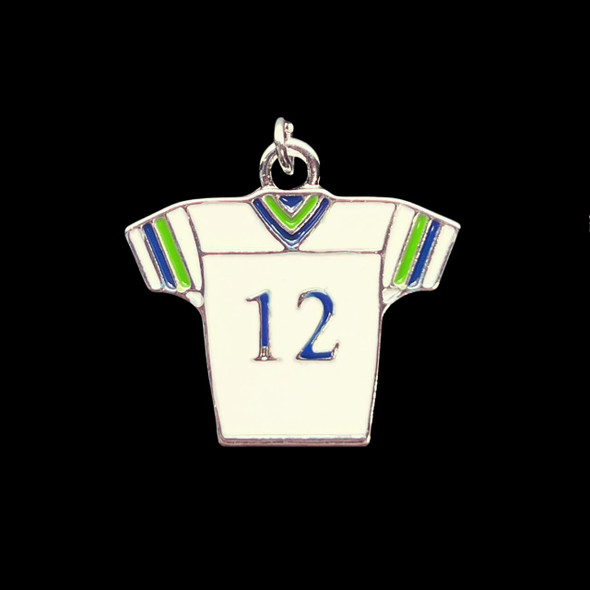 Enamel Pendant, Medium #12 Jersey, White & Blue, 28x30mm