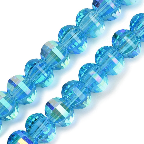 Lantern Shape, Faceted, Glass, Aqua Blue AB, 8x6mm, One 18in Strand
