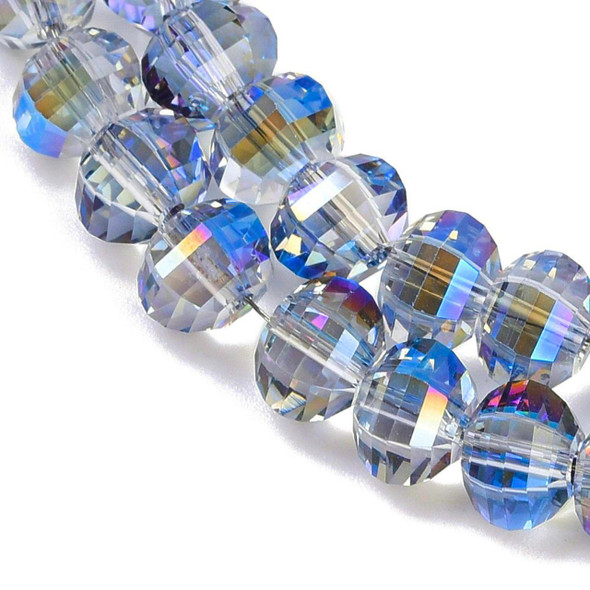 Lantern Shape, Faceted, Glass, Clear & Blue AB, 8x6mm, One 18in Strand