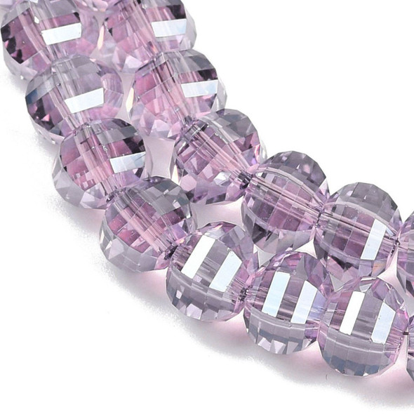 Lantern Shape, Faceted, Glass, Transparent Lilac, 8x6mm, One 18in Strand