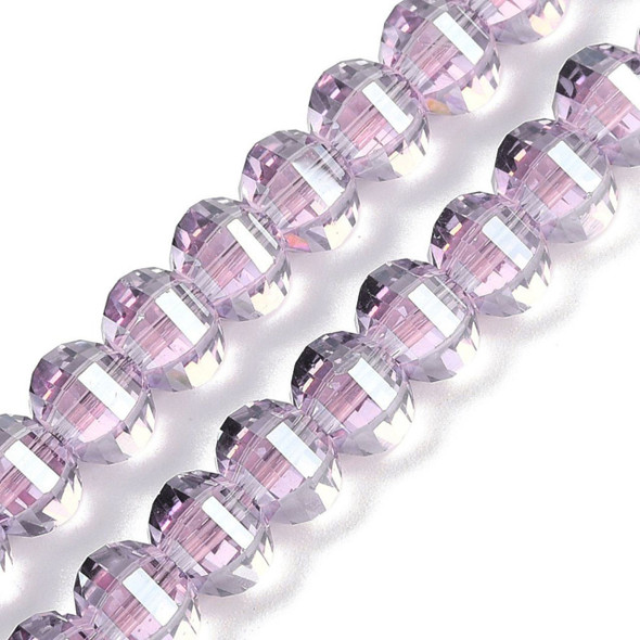 Lantern Shape, Faceted, Glass, Transparent Lilac, 8x6mm, One 18in Strand