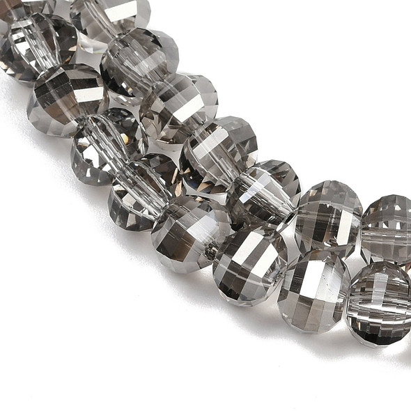 Lantern Shape, Faceted, Glass, Transparent Grey, 8x6mm, One 18in Strand