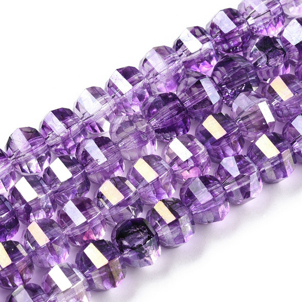 Lantern Shape, Faceted, Glass, Purple AB, 8x7mm, One 15in Strand