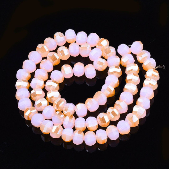 Lantern Shape, Faceted, Glass, Pink Peach, 8x6mm, One 18in Strand