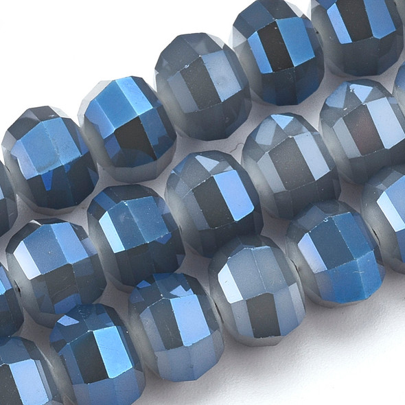 Lantern Shape, Faceted, Glass, Steel Blue, 8x6mm, One 18in Strand