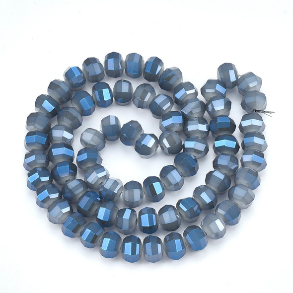 Lantern Shape, Faceted, Glass, Steel Blue, 8x6mm, One 18in Strand