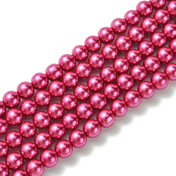 Glass Pearls, Fuchsia, 8mm, One 15in Strand