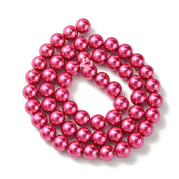 Glass Pearls, Fuchsia, 8mm, One 15in Strand