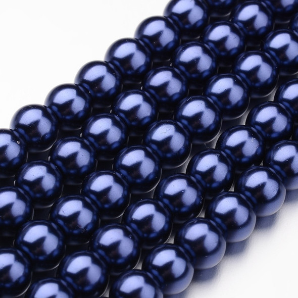 Glass Pearls, Dark Blue, 8mm, One 15in Strand