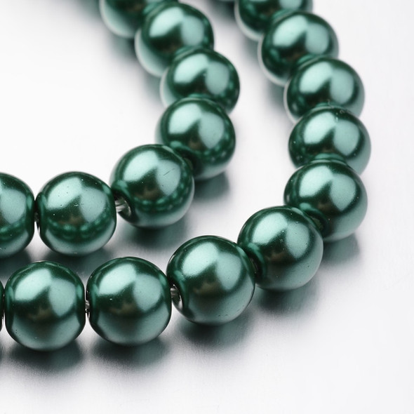 Glass Pearls, Pine Green, In Sizes 6mm & 8mm, One 15in Strand