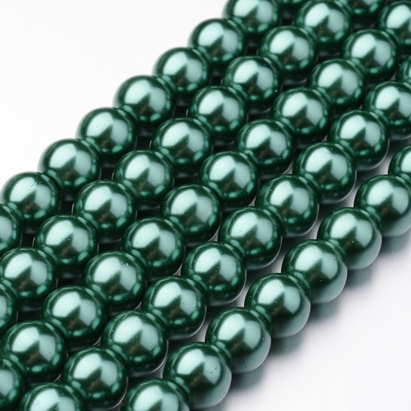 Glass Pearls, Pine Green, In Sizes 6mm & 8mm, One 15in Strand