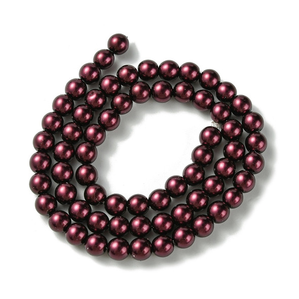 Glass Pearls, Plum Red, 6mm, One 15in Strand