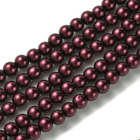 Glass Pearls, Plum Red, 6mm
