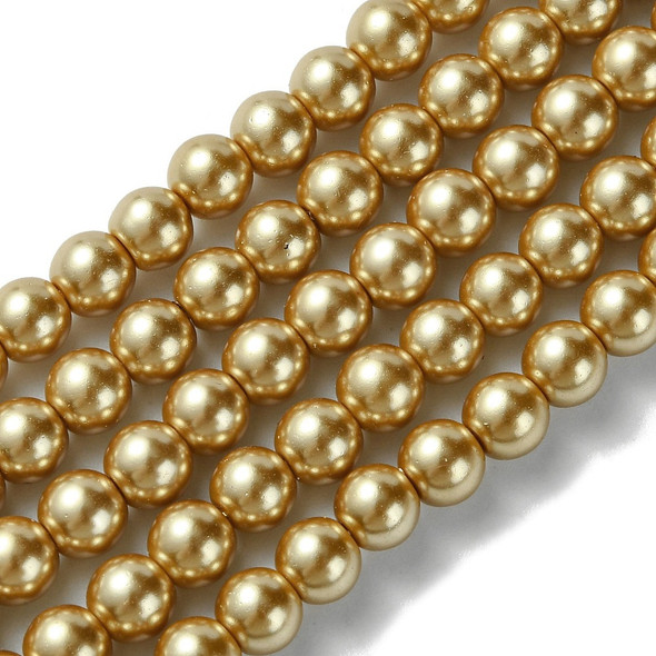 Glass Pearls, Gold, Dyed, 6mm, One 15in Strand