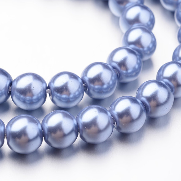Glass Pearls, Periwinkle Blue, 10mm, One 15in Strand