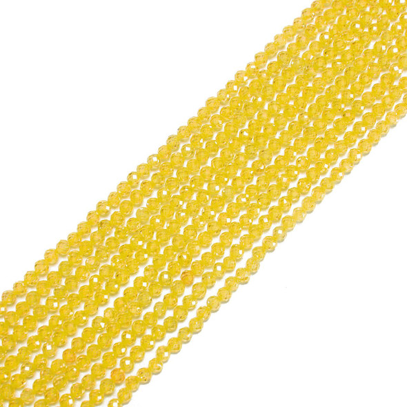 Cubic Zirconia, Yellow, Dyed, Lab-Created, Faceted Round, One 4mm Strand