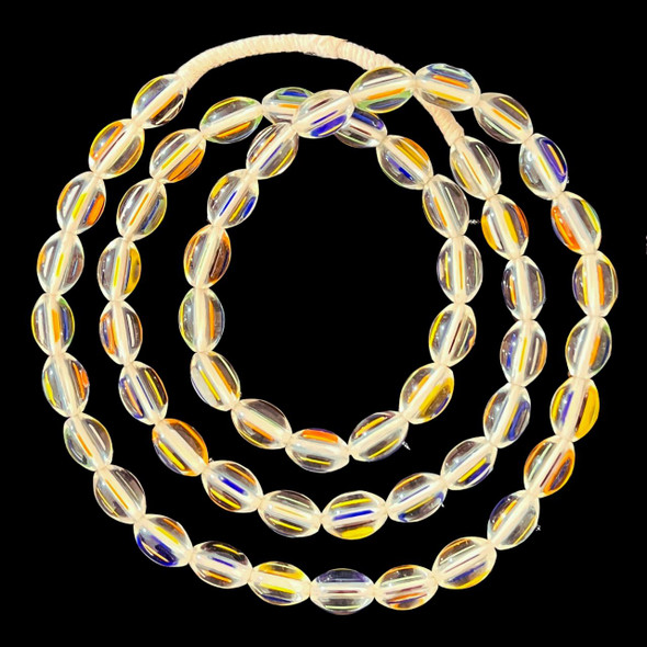African Glass, Venetian Style, Clear, 15x10mm, 36in Strand