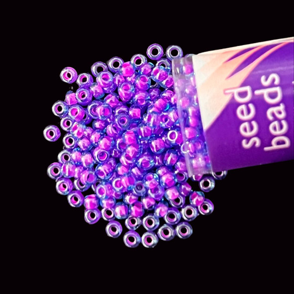 Seed Beads, Czech, Round, 11/0, Aqua/Pink Lined, 24g Tube