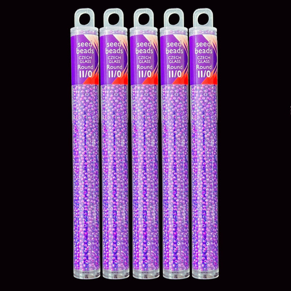Seed Beads, Czech, Round, 11/0, Aqua/Pink Lined, 24g Tube