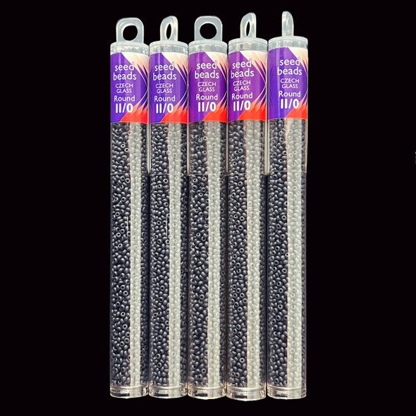 Seed Beads, Czech, Round, 11/0, Jet, Matte, 24g Tube