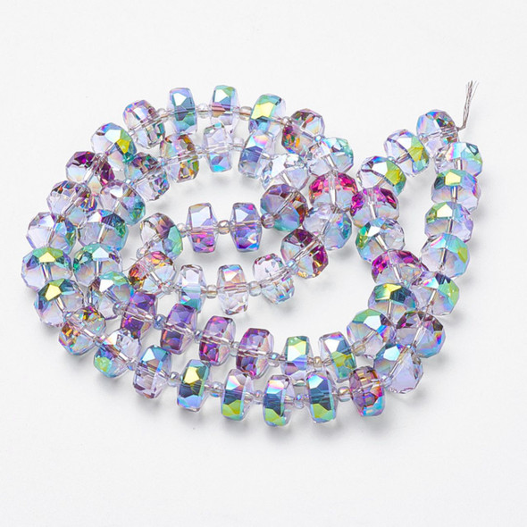 Faceted Rondelle, Glass, Colorful AB, 10x7mm, One 19in Strand