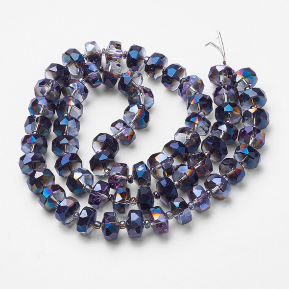 Faceted Rondelle, Glass, Black & Pink AB, 10x7mm, One 18in Strand