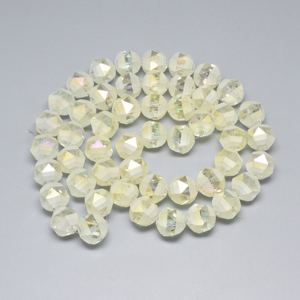 Faceted Round, Frosted, Glass, Lemon AB, 8mm, One 19in Strand