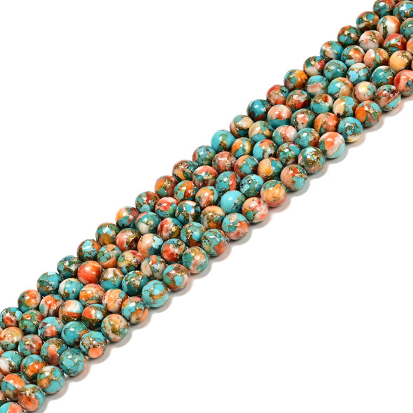 Oyster Copper Turquoise, Composite Gemstone, Natural, Smooth Round, 6mm