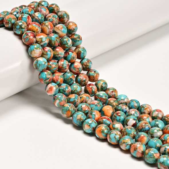 Oyster Copper Turquoise, Composite Gemstone, Natural, Smooth Round, 8mm