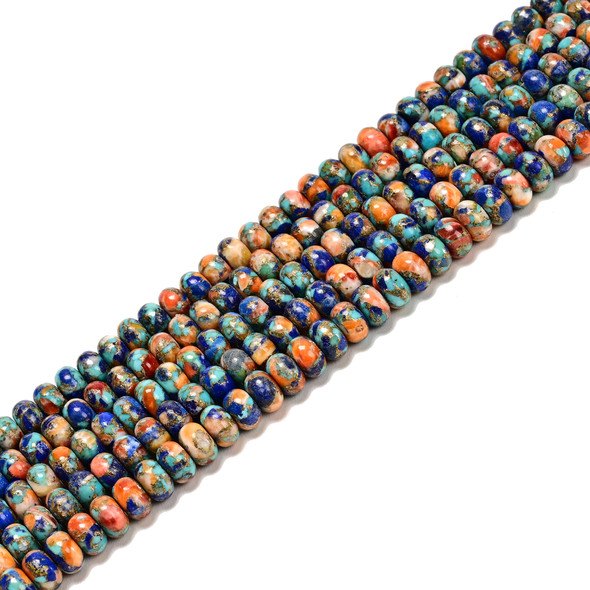 Oyster Copper Turquoise & Lapis, Composite Gemstone, Natural, Smooth Rondelle, 8x5mm