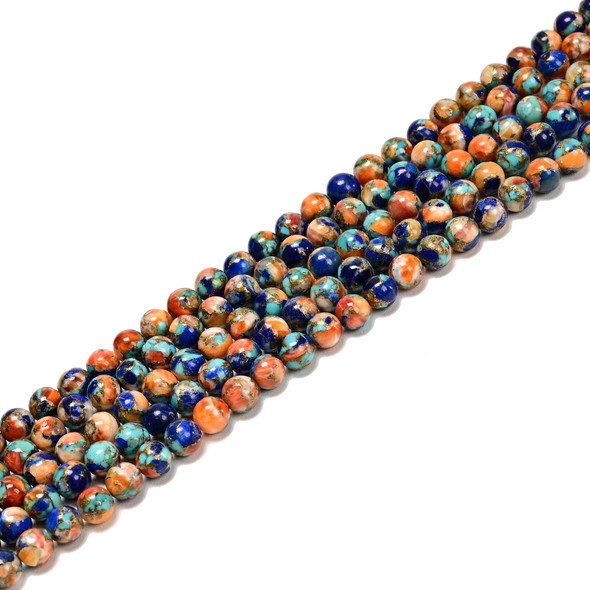 Oyster Copper Turquoise & Lapis, Composite Gemstone, Natural, Smooth Round, 6mm