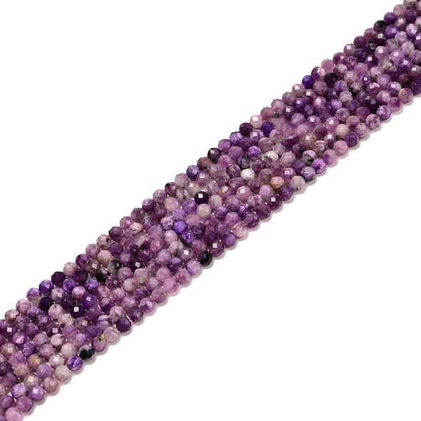 Charoite, Natural, Faceted Round, One 4mm Strand