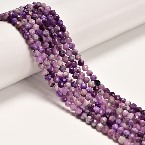 Charoite, Natural, Faceted Round, One 4mm Strand