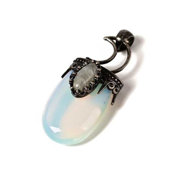 Opalite, Glass, Moon with Labradorite, One Pendant