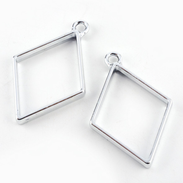 Bezel Pendant, Open Back, Rhombus, Metal Alloy, 40x25x3.5mm, 6 PCS