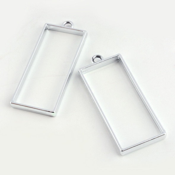 Bezel Pendant, Open Back, Rectangle, Metal Alloy, 49x20x3.5mm, 6 PCS