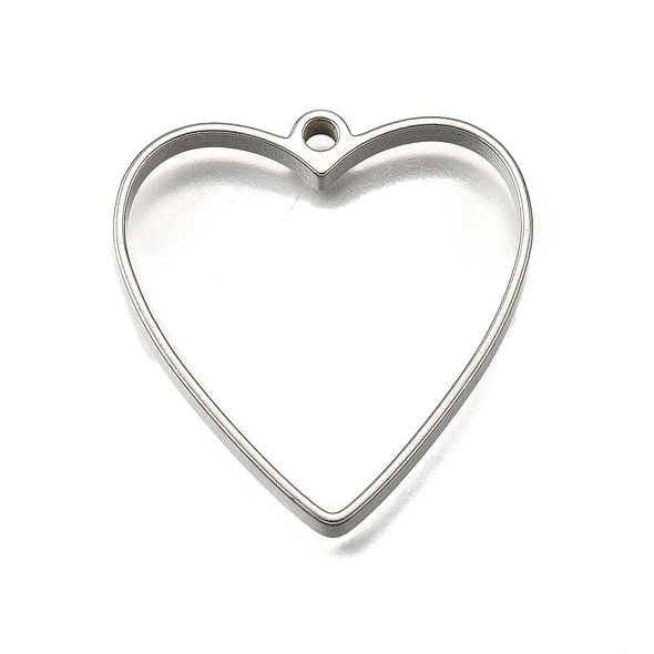 Bezel Pendant, Open Back, Heart, Stainless Steel, 33x31x3mm, 5 PCS