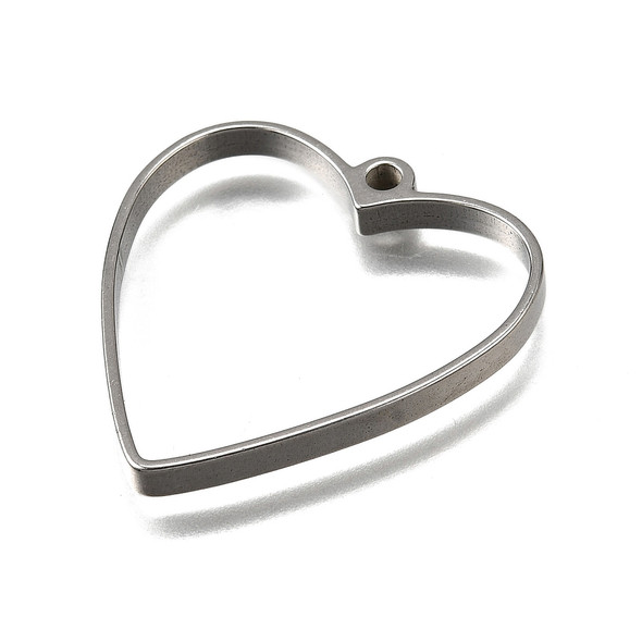 Bezel Pendant, Open Back, Heart, Stainless Steel, 33x31x3mm, 5 PCS