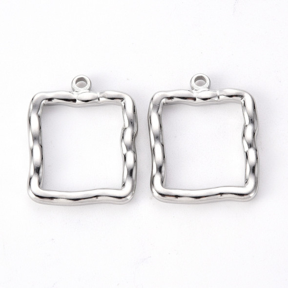 Bezel Pendant, Open Back, Square, Stainless Steel, 25x20x3mm, 2 PCS