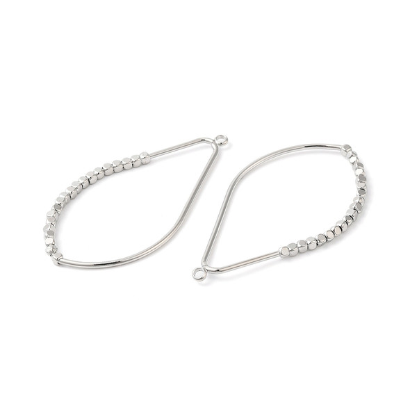 Bezel Pendant, Open Back, Teardrop with Cube Beads, Platinum Plated Brass, 48x26x2mm, 2 PCS