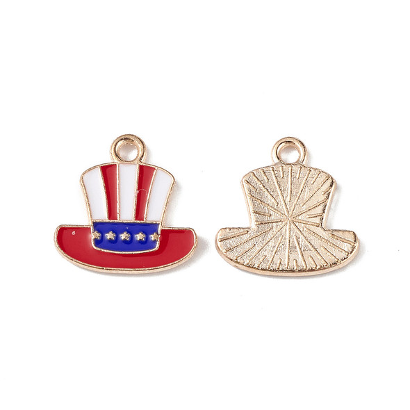 Enamel Charm, American Flag Hat, Metal Alloy, 15mm, 10 PCS