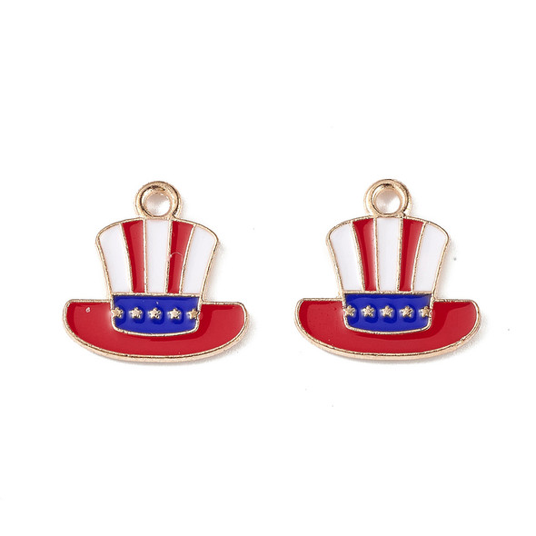 Enamel Charm, American Flag Hat, Metal Alloy, 15mm, 10 PCS