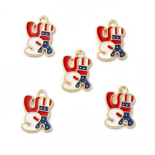 Enamel Charm, American Flag USA, Metal Alloy, 17x12mm, 10 PCS