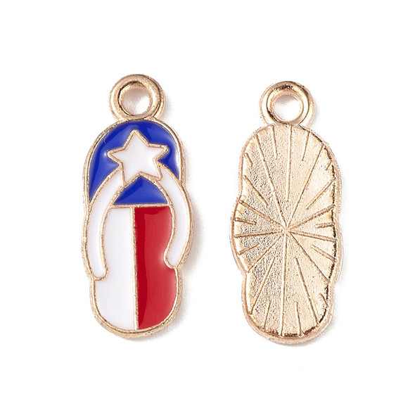 Enamel Charm, American Flag Sandal, Metal Alloy, 19x8mm, 10 PCS