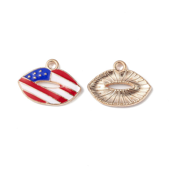 Enamel Charm, American Flag Lips, Metal Alloy, 14x18mm, 10 PCS