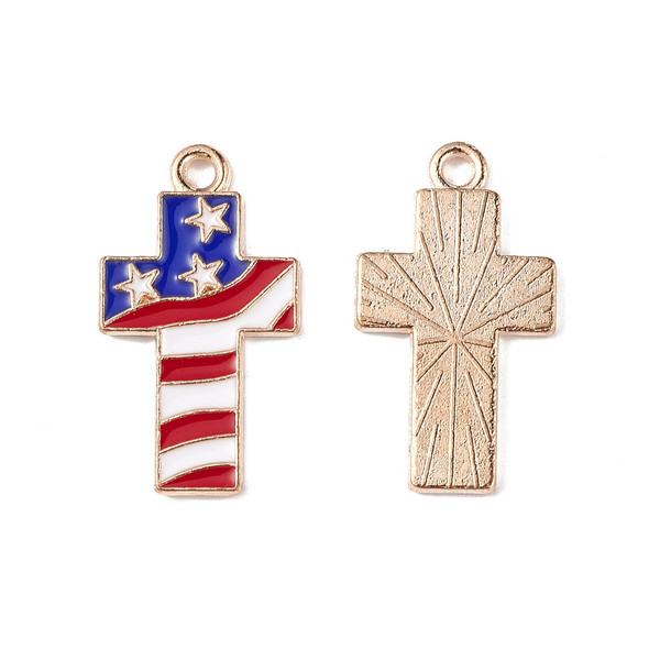 Enamel Charm, American Flag Cross, Metal Alloy, 23x13mm, 10 PCS